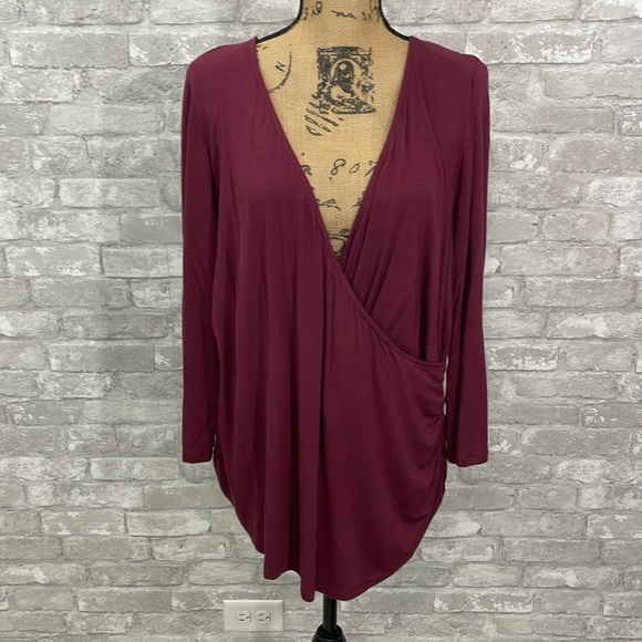 Lane Bryant Burgundy Faux Wrap Top - Picture 1 of 5